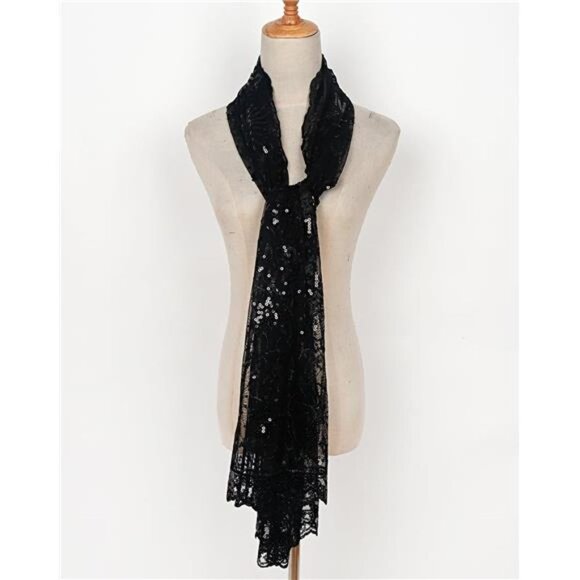 Boho‎ Black Moon & Star Sheer Mesh Sequin Embellished Shawl Wrap Scarf Formal - Picture 7 of 7